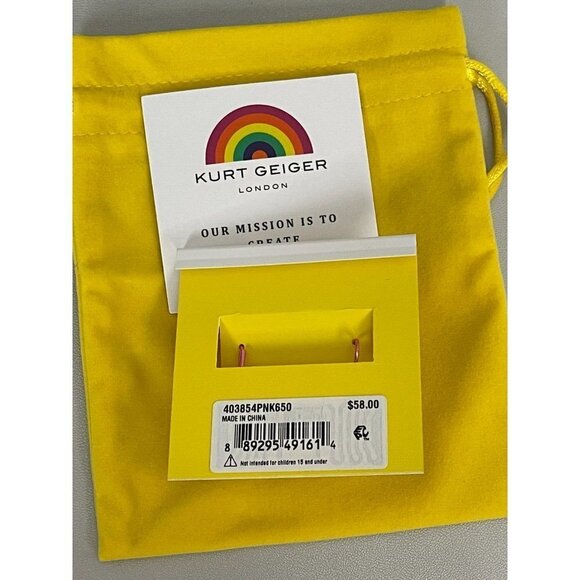 Kurt Geiger London Pink Round Brass Eagle Head Motif Center Leverback Earrings - Picture 4 of 4